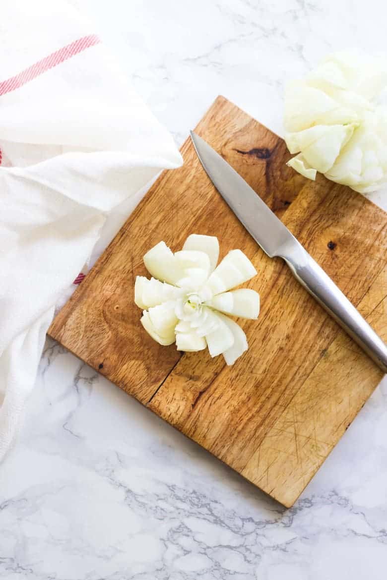 Baked Paleo Blooming Onions Recipe- Cutting Onion