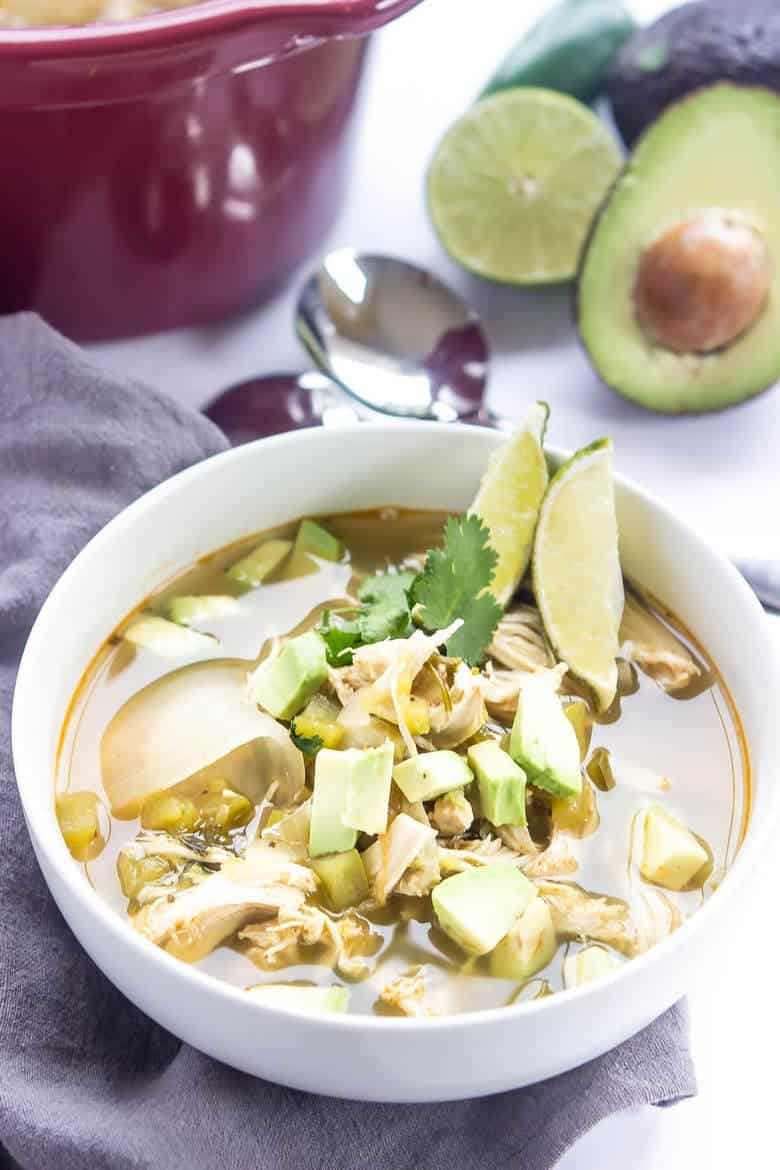 Green Chili Chicken Soup In A Crock Pot Recipe - Bowl of soup ready to eat