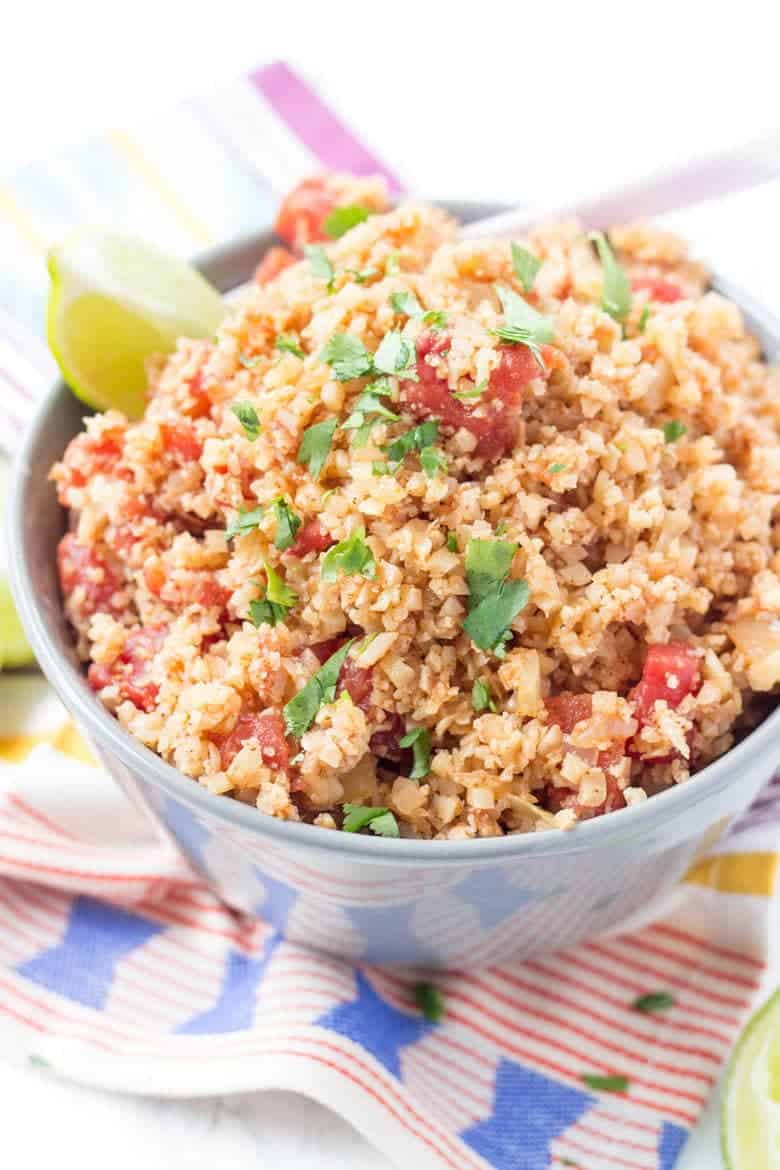 Keto Easy Mexican Cauliflower Rice Skillet - Close up of keto cauliflower rice