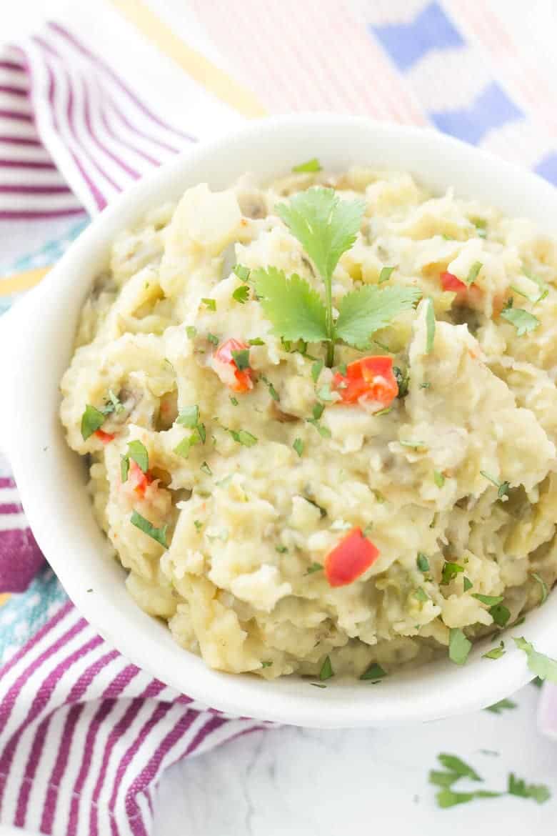 Slow Cooker Mexican Mashed Potatoes finished meal