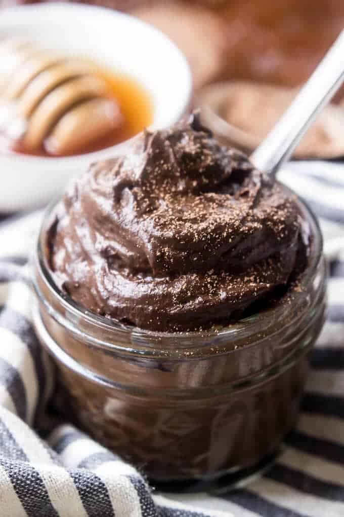 healthy chocolate pudding in glass jar