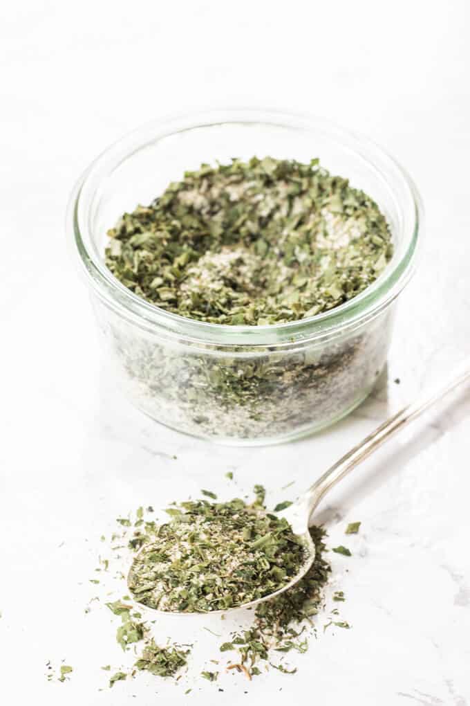 Dairy Free Homemade Ranch Seasoning Mix Recipe - Spoon with ranch seasoning mix