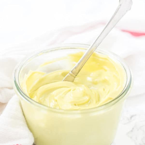 Side View Of Avocado Oil Mayo In Glass Jar