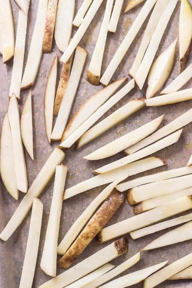 Fries on baking tray