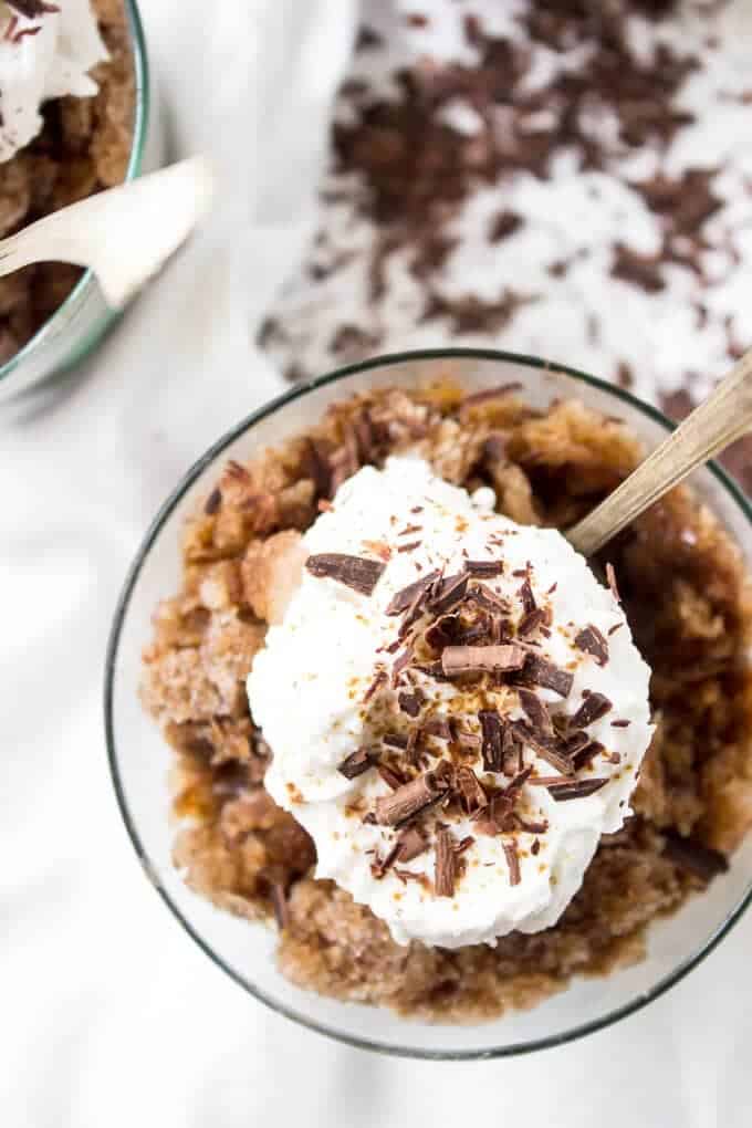 Paleo Tiramisu Granita - Espresso and cocoa powder create the base for this frozen treat. Topped with vanilla coconut whipped cream and chocolate shavings.