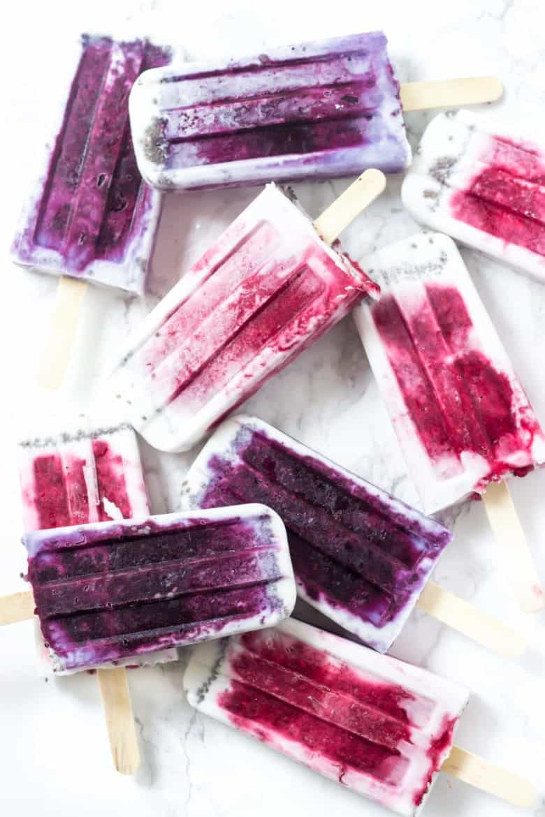 Roasted Berry + Chia Seed Popsicles - Just 4 ingredients for this healthy treat!