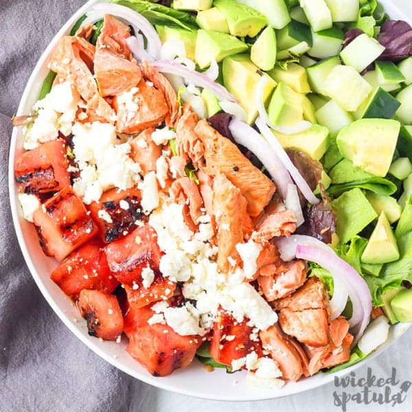 grilled watermelon salad in bowl