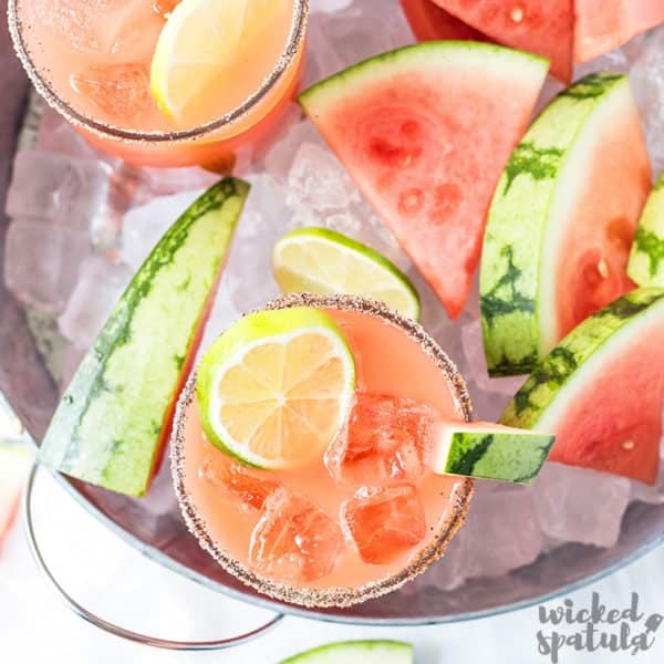 Watermelon margarita in bowl of ice