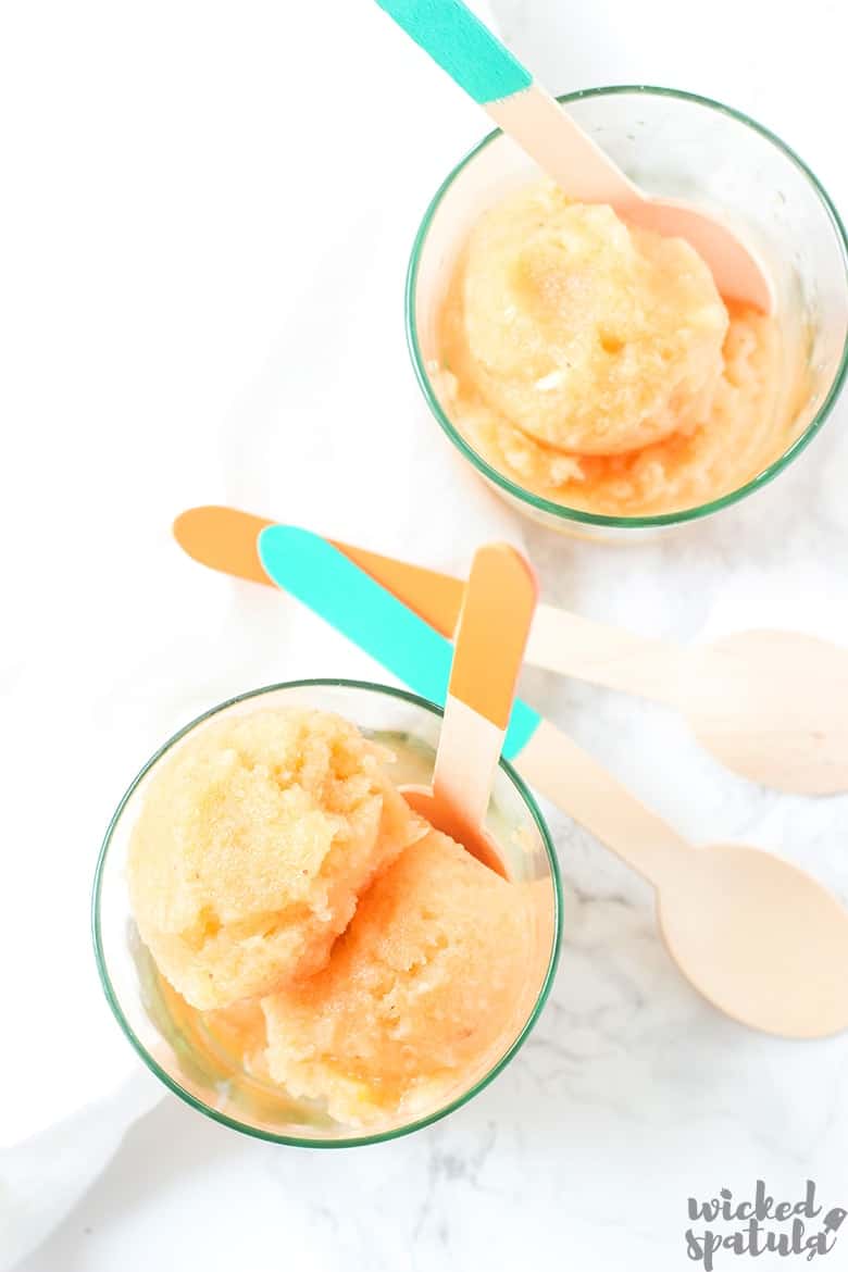 cantaloupe sorbet recipe in two glasses with spoons