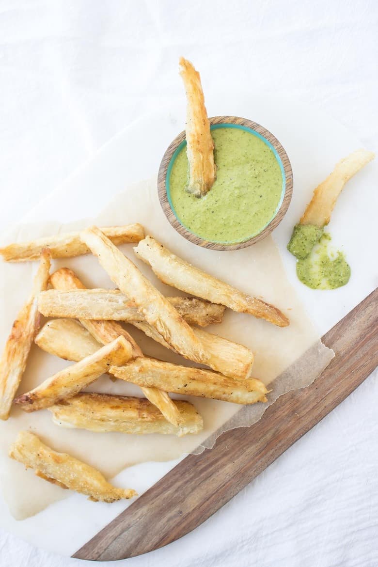 Overhead Shot Of Yuca Fries With Dip