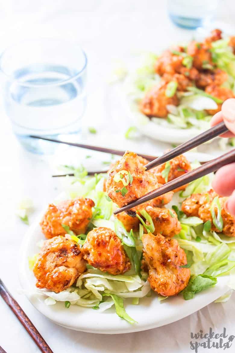 bang bang cauliflower being picked up by chopsticks