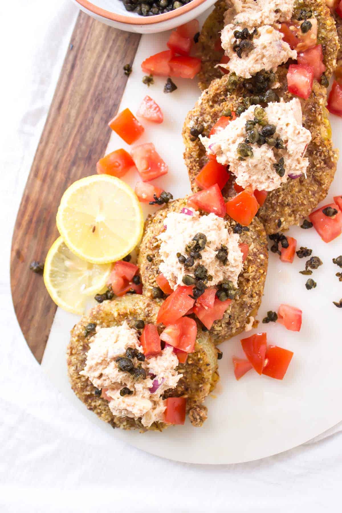 Baked Green Tomatoes with Crab Salad close-up