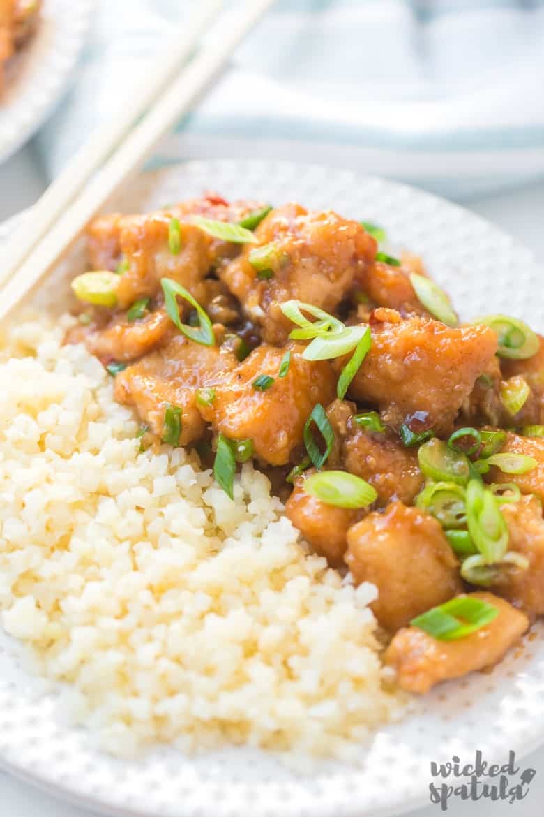 plate with healthy general tso chicken