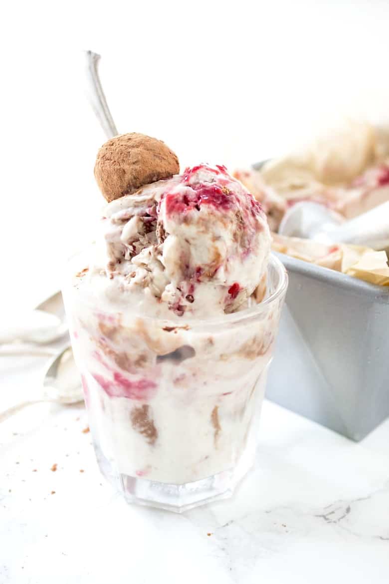 Raspberry Chocolate Truffle Ice Cream in a cup