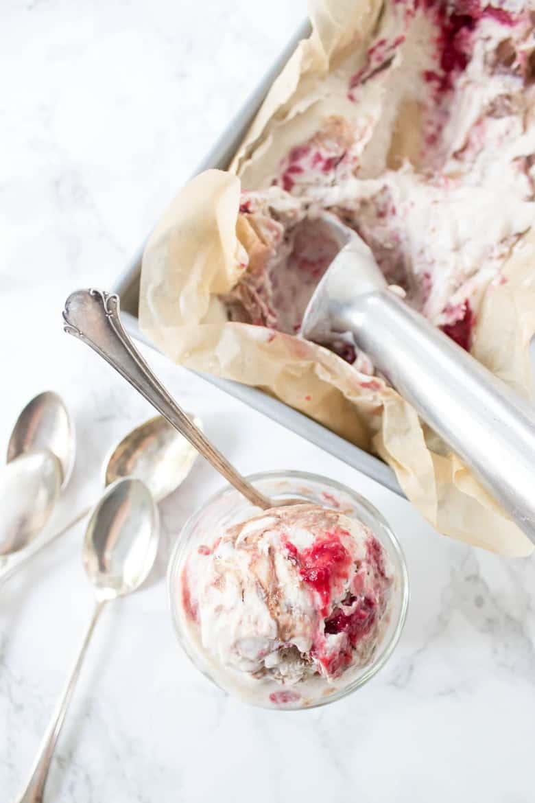 Raspberry Chocolate Truffle Ice Cream scooping