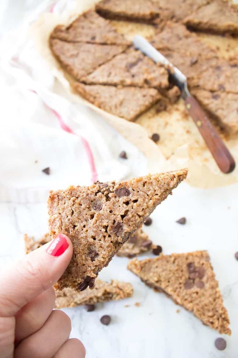 Paleo Chocolate Chip Cookie Brittle finished on hand