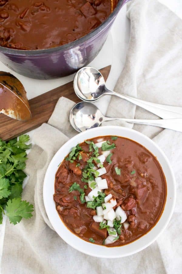 This Vegan and Paleo (bean free) Mexican Chocolate Walnut Chili is sure to please everyone despite food preferences or allergies!