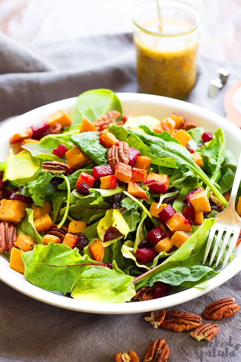 autumn salad with maple mustard dressing