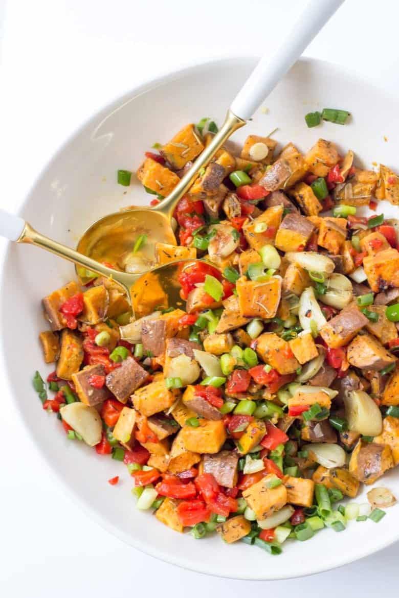 This Roasted Sweet Potato Salad is an easy side dish that's perfect for on the go lunches, picnics, dinners, and holidays!