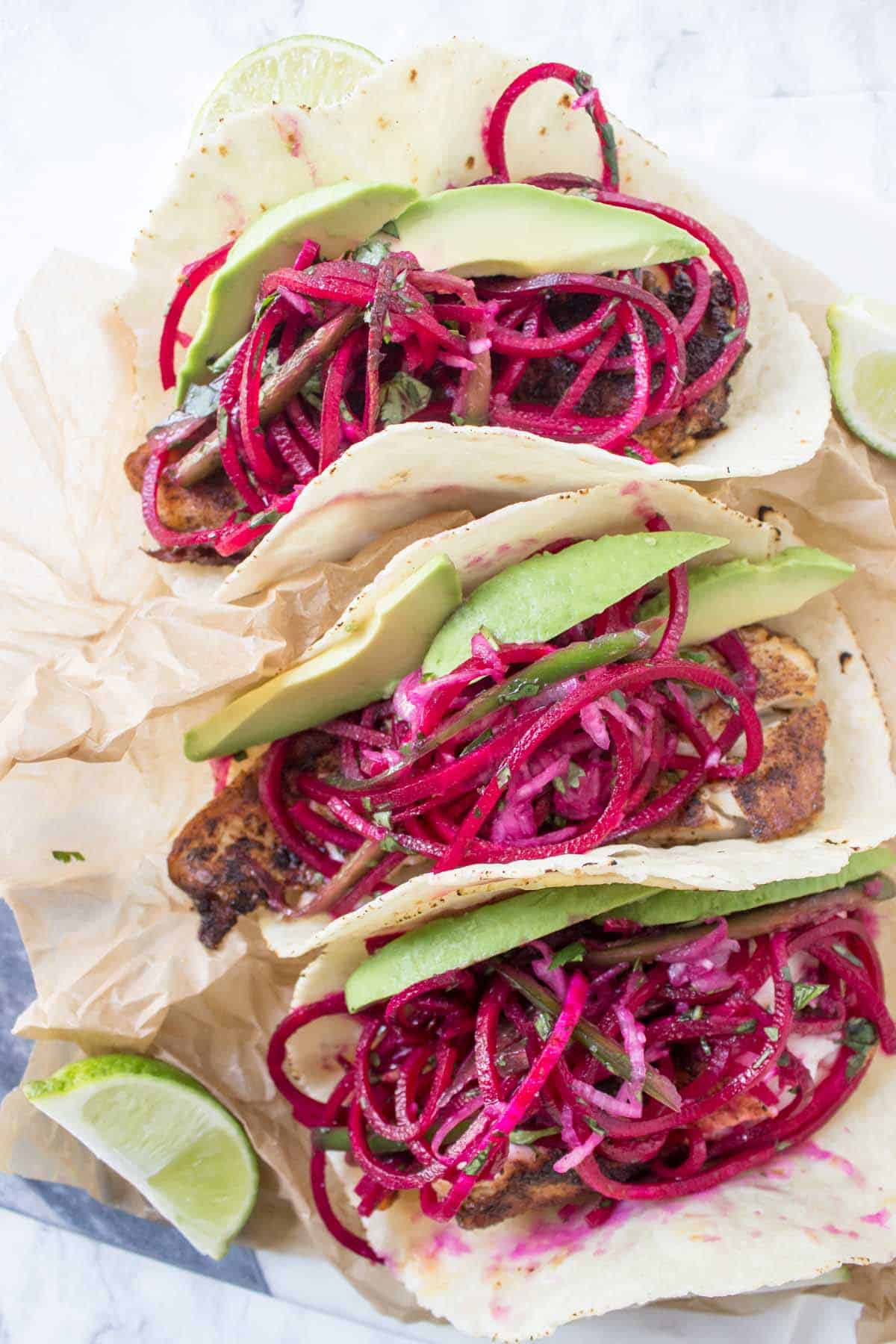 Spicy Fish Tacos with Beet Slaw finished