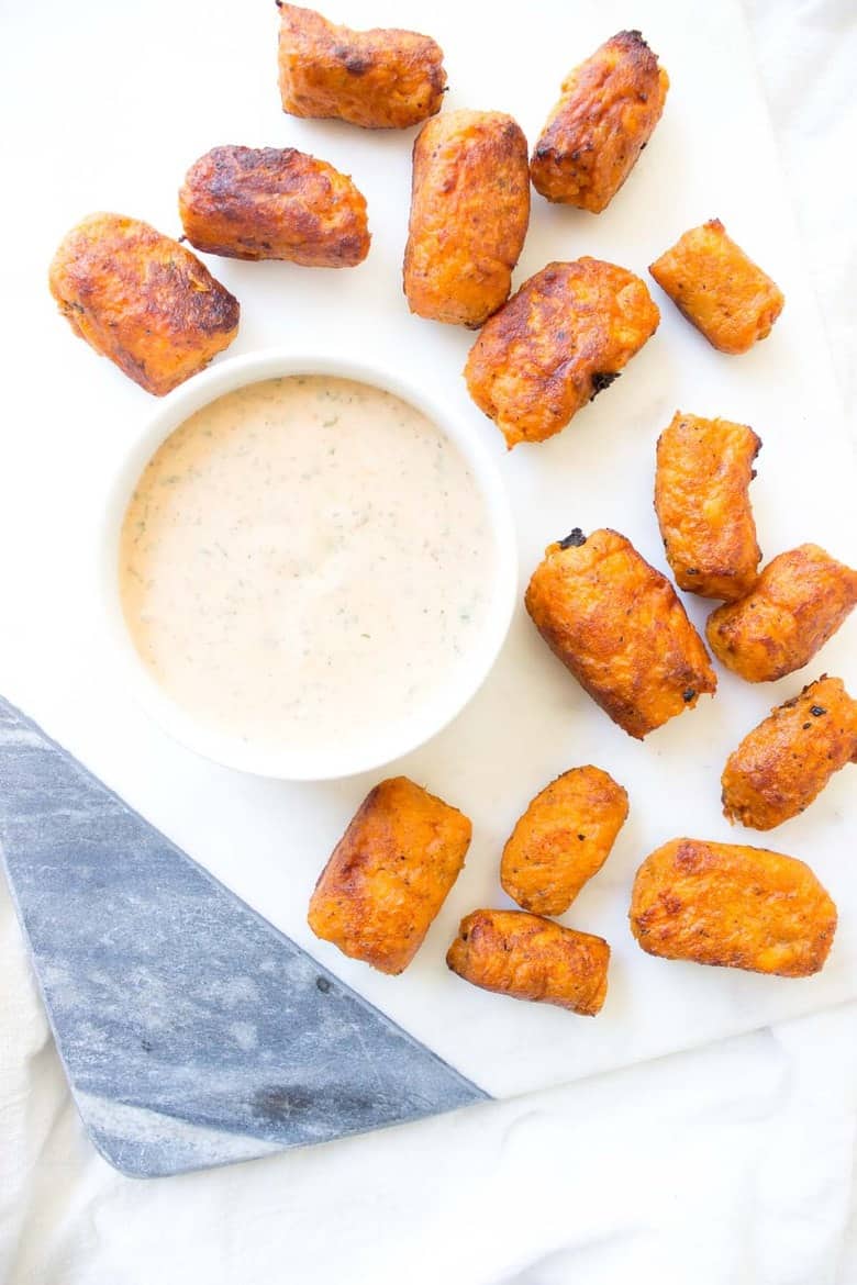 Fried Sweet Potato Tots Recipe - Tater tots with dipping sauce