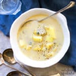 paleo clam chowder in a bowl with a spoon