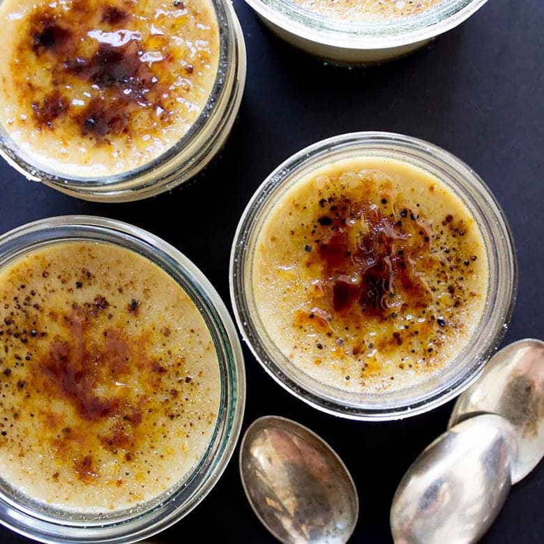 Overhead Shot Of Vegan Creme Brulee in Glass Ramekins