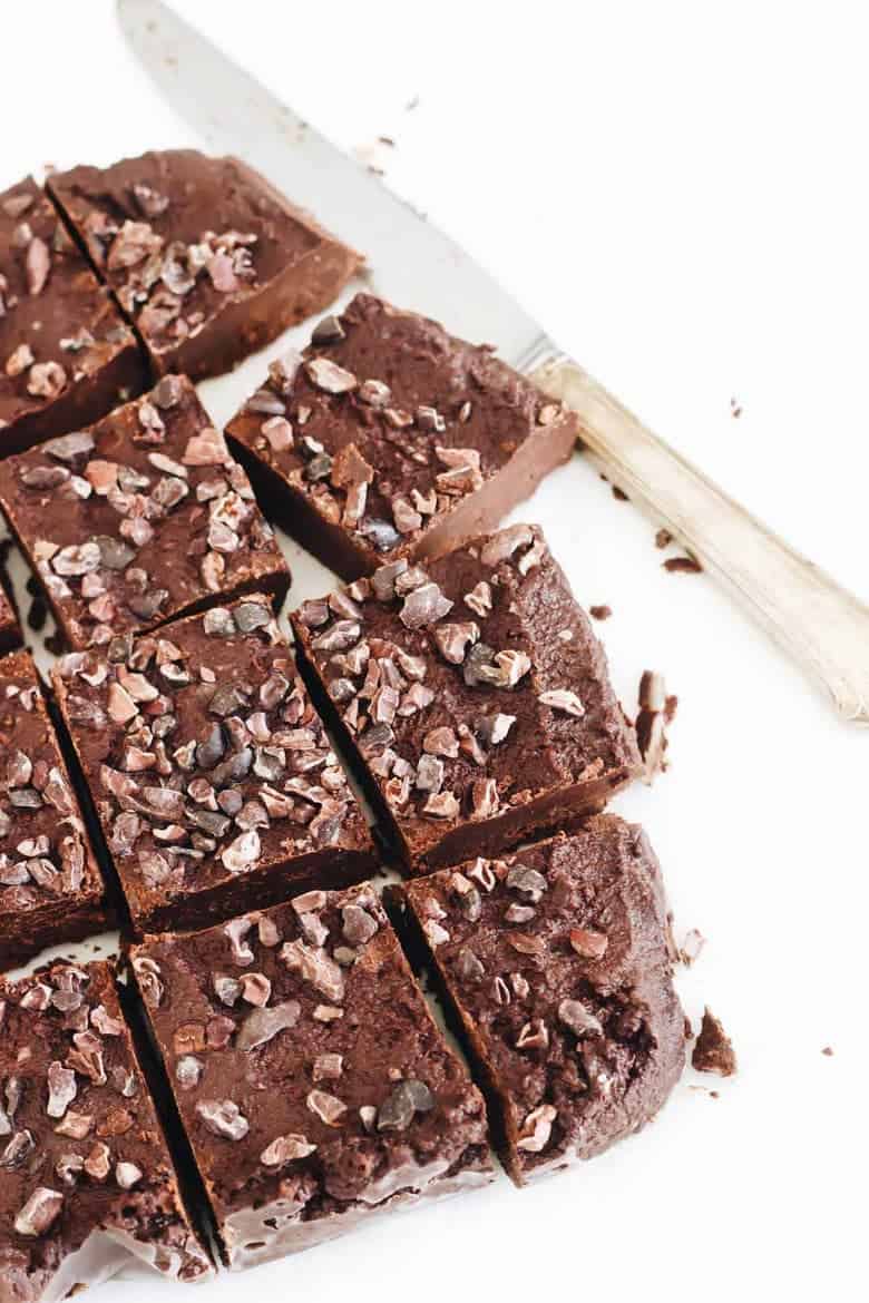 Date Sweetened Peppermint Cacao Nib Fudge close-up