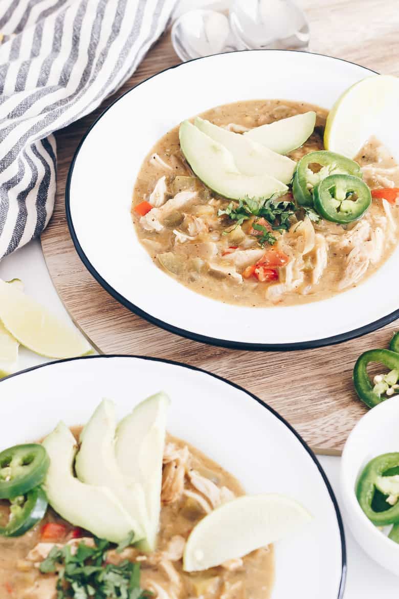 Healthy Paleo White Turkey Chili Recipe - Bowl will chili