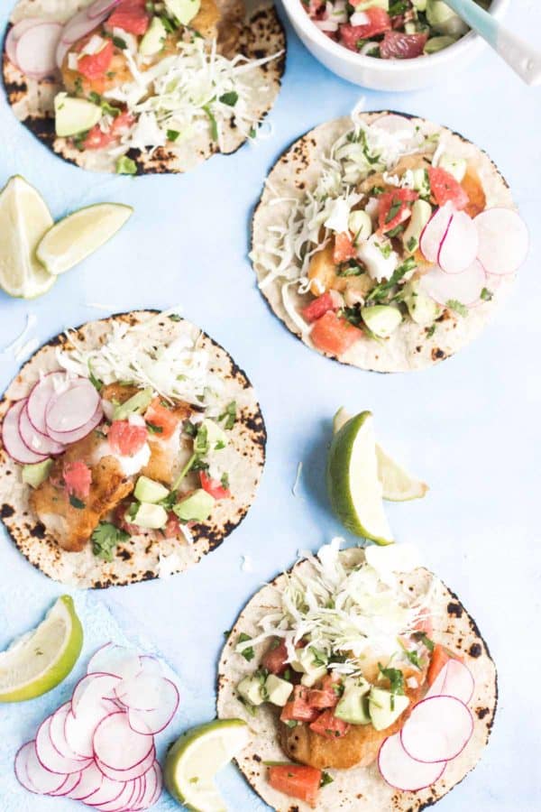 AIP Crispy Fish Tacos with Grapefruit Avocado Salsa Recipe