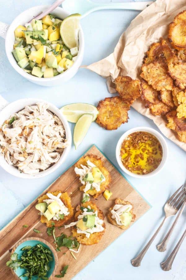 These Mojo Chicken Tostones with Mango Avocado Salsa make a fantastic lunch or easy dinner. With a few shortcuts this can be on the table in less than 30!