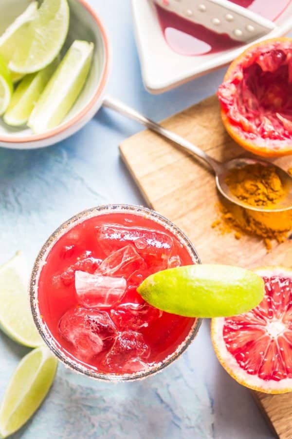 This blood orange mezcal margarita is dangerously delicious with its smooth smoky flavor. Perfect for Valentine's day or any day of the week if you ask me.