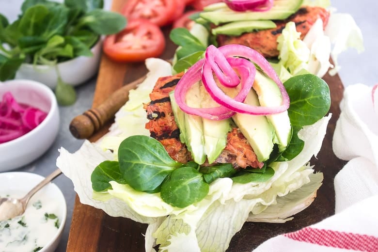 Veggie Packed Turkey Burgers without top side view