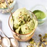 Easy Homemade Pistachio Matcha Ice Cream Recipe - ice cream with spoon