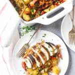 This Paleo Teriyaki Chicken Bake is loaded with cauliflower, red bell peppers, pineapple, green onions, and a quick homemade paleo teriyaki sauce! I love this recipe for batch cooking at the start of the week and it even freezes well.