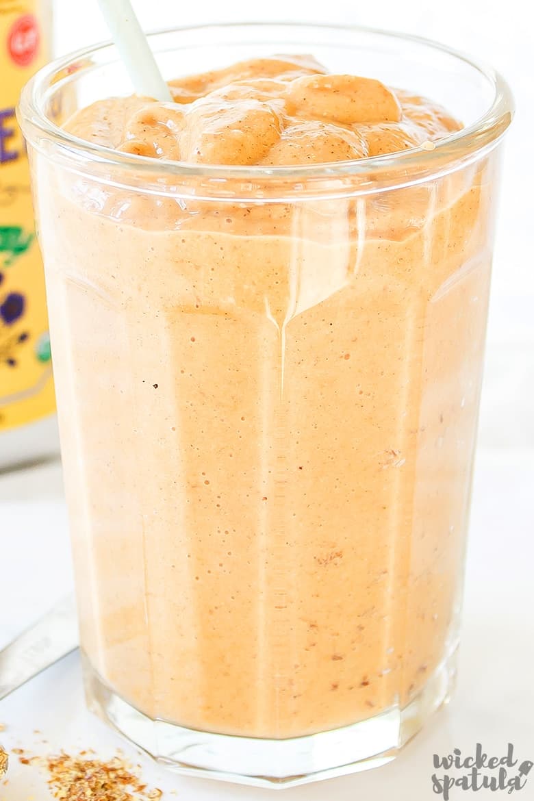 healthy pumpkin smoothie in a glass cup