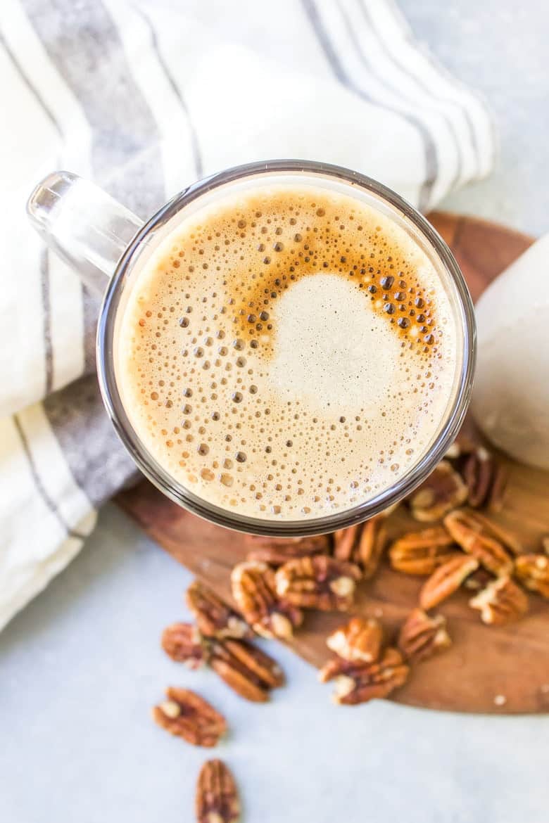 Homemade Butter Pecan Coffee Creamer with The NutraMilk Finished