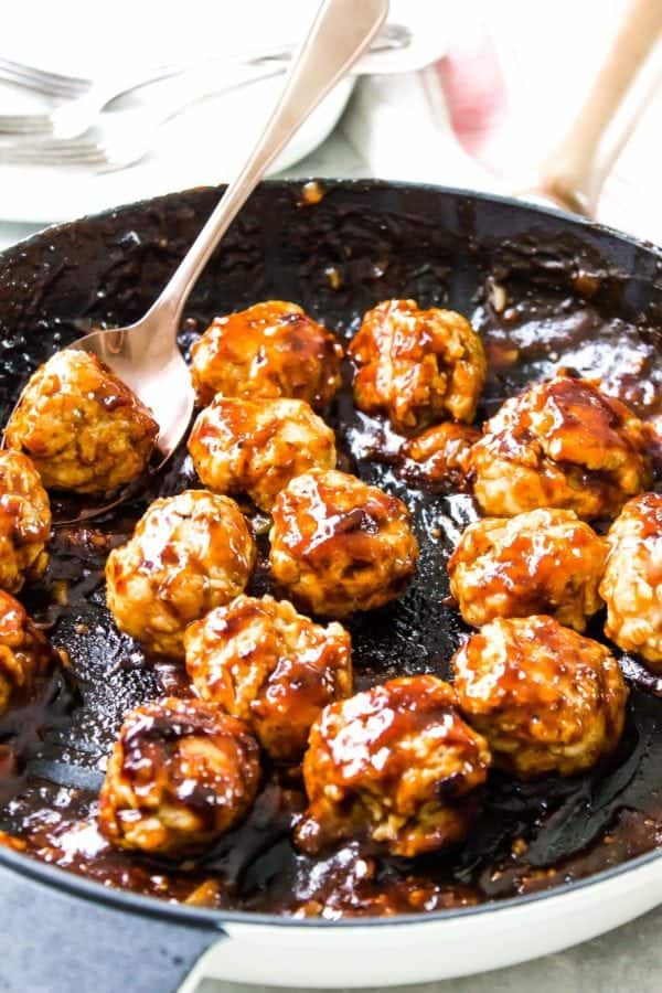 BBQ Chicken Meatballs in Pan