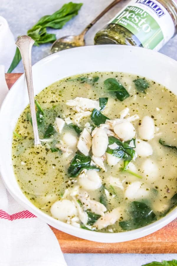 5Ingredient Pesto Chicken Gnocchi Soup with DeLallo Foods Wicked Spatula