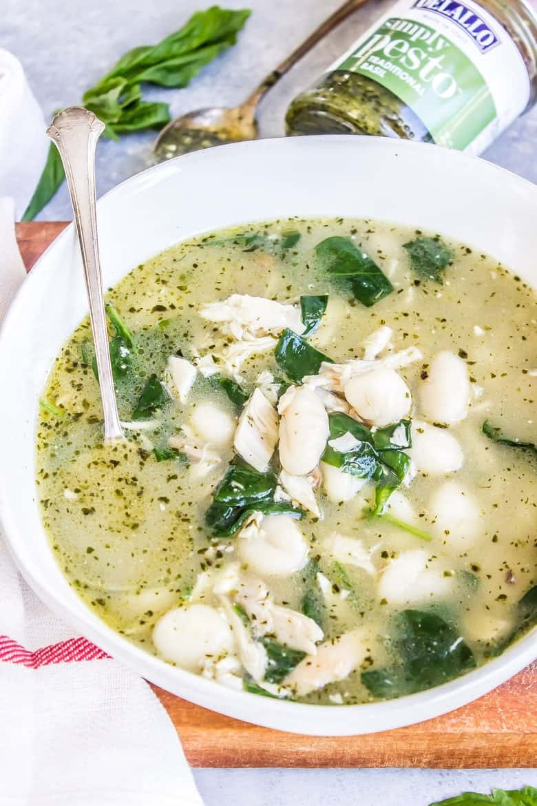 5Ingredient Pesto Chicken Gnocchi Soup with DeLallo Foods Wicked Spatula