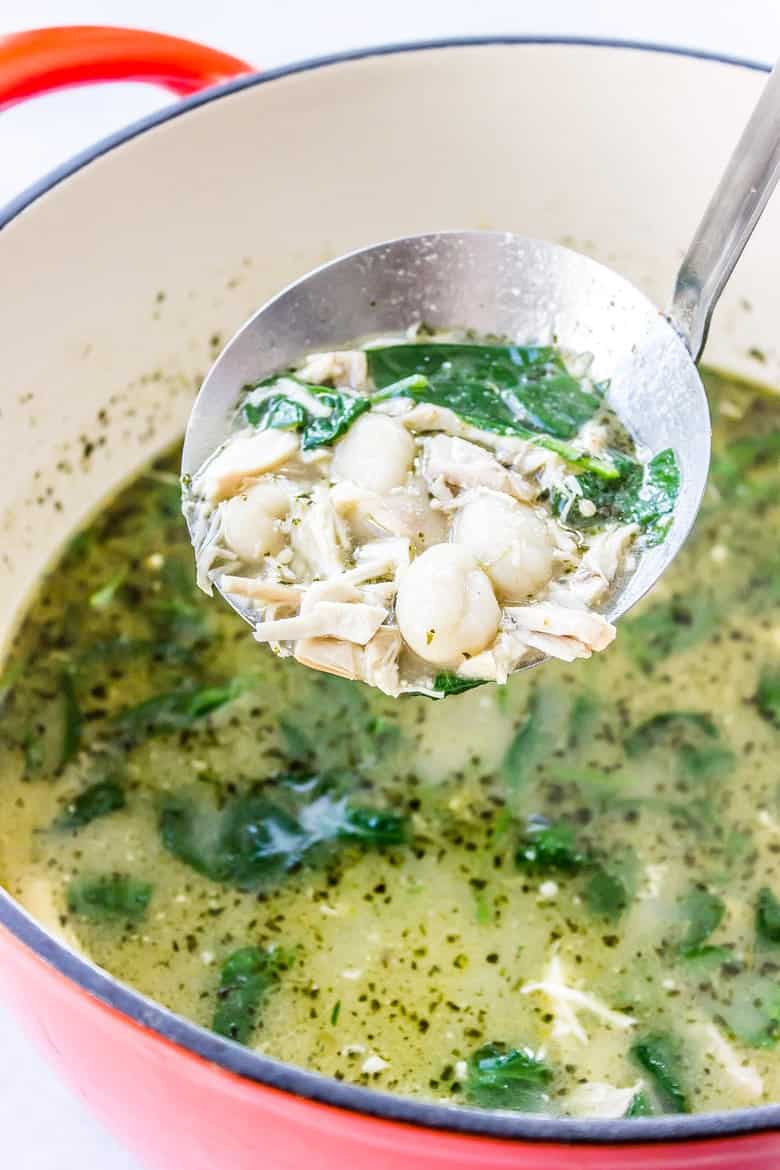 5Ingredient Pesto Chicken Gnocchi Soup with DeLallo Foods Wicked Spatula