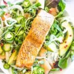 avocado salmon salad in a bowl