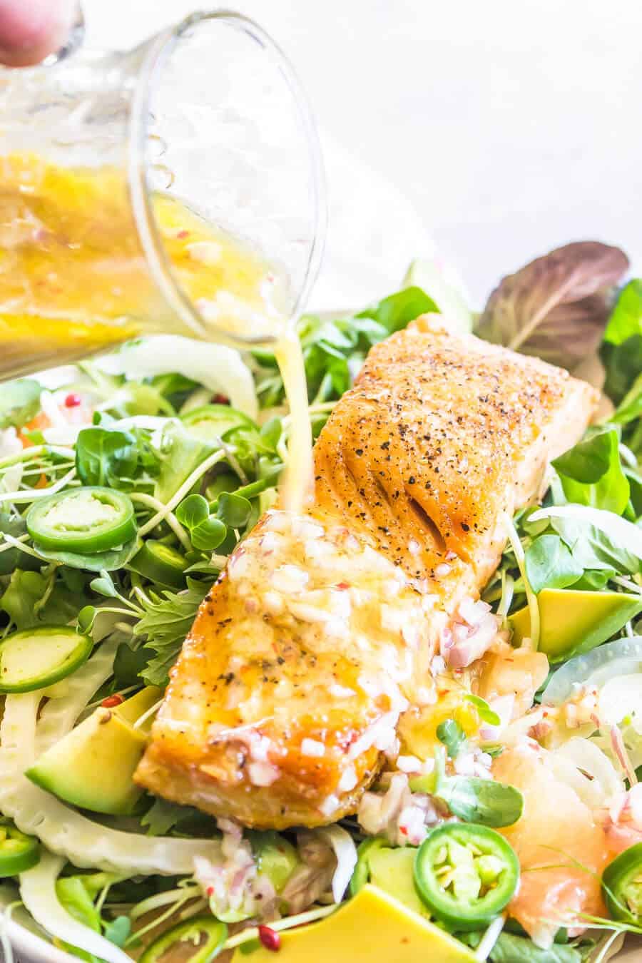 avocado salmon salad in a bowl