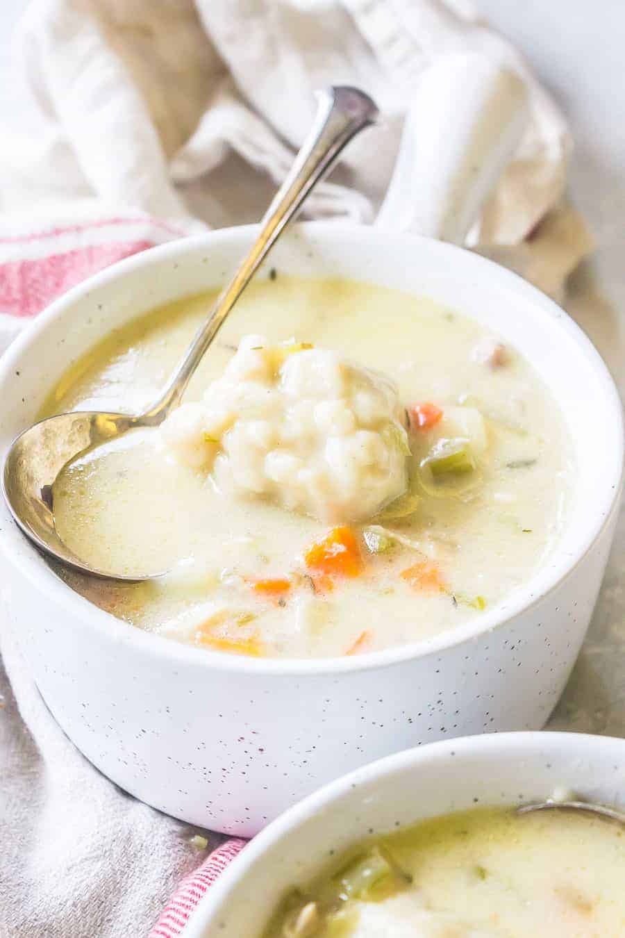 Gluten free chicken dumplings in a bowl