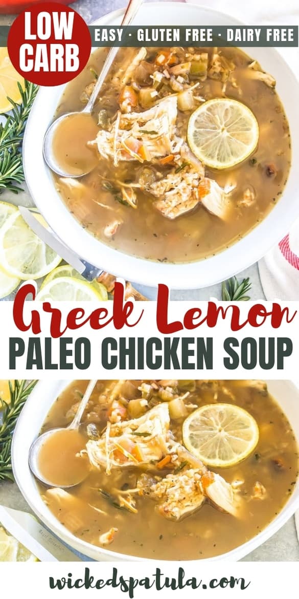 Easy Paleo Greek Lemon Chicken Soup Recipe - Pinterest image