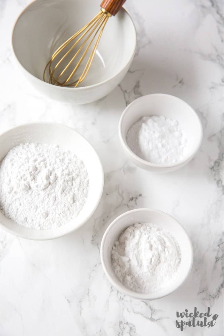 grain-free paleo baking powder ingredients in bowls