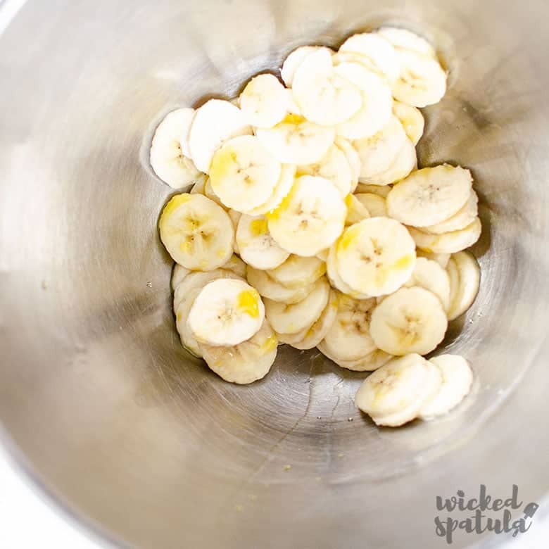 Plantain chips with olive oil in a bowl