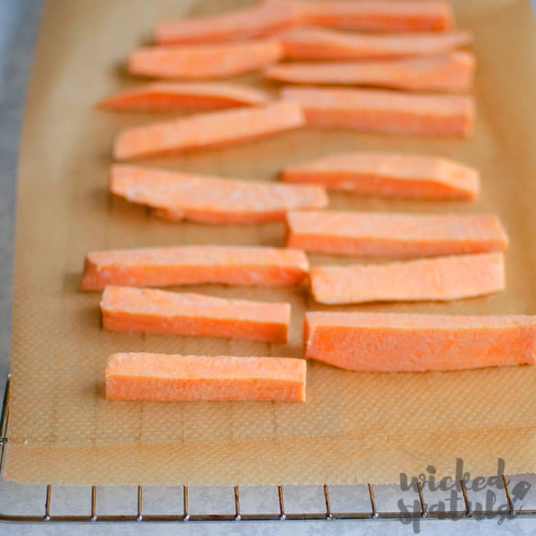 Sweet potato fries on pan