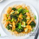 plate of Crockpot sesame chicken with broccoli