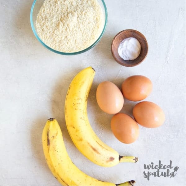 Eggs, banana, flour for pancakes